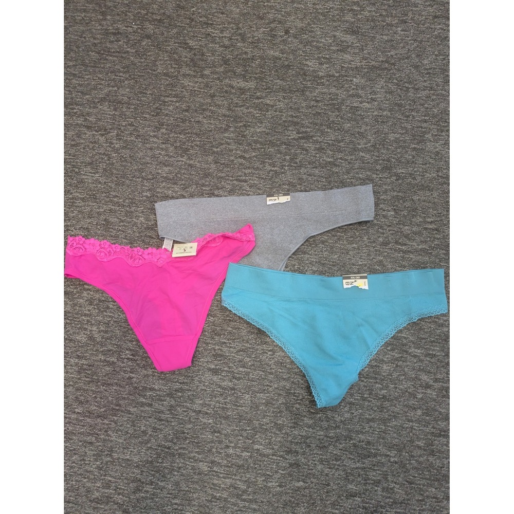 NEW No Boundaries Thong Women's XXL Pink‎ Teal Grey Seamless Lace 3pk